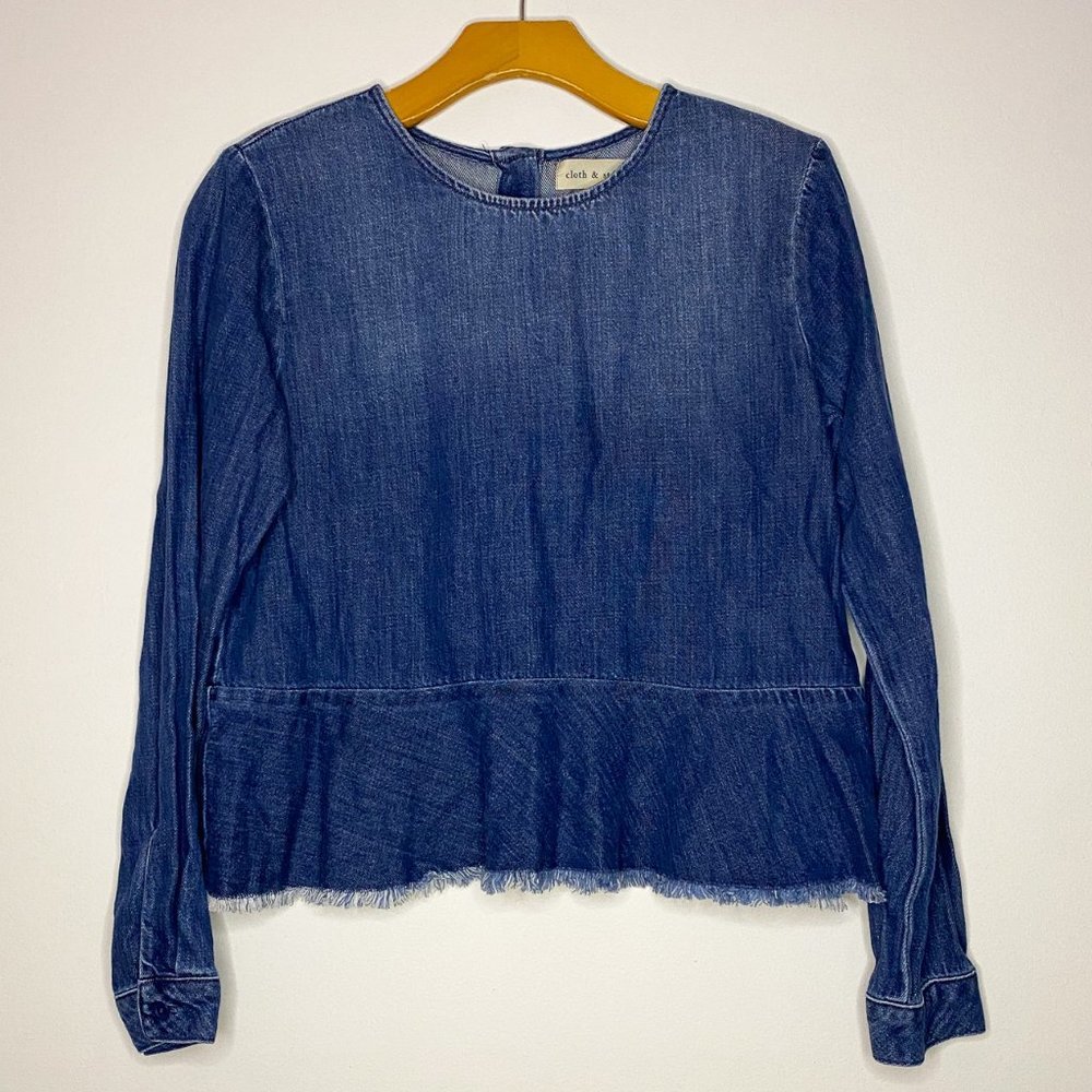 cloth & stone Chambray Ruffle Top Size Small